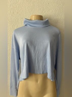 American Eagle Outfitters Light Blue Cropped Turtleneck Waffle Top cropped -Y2K